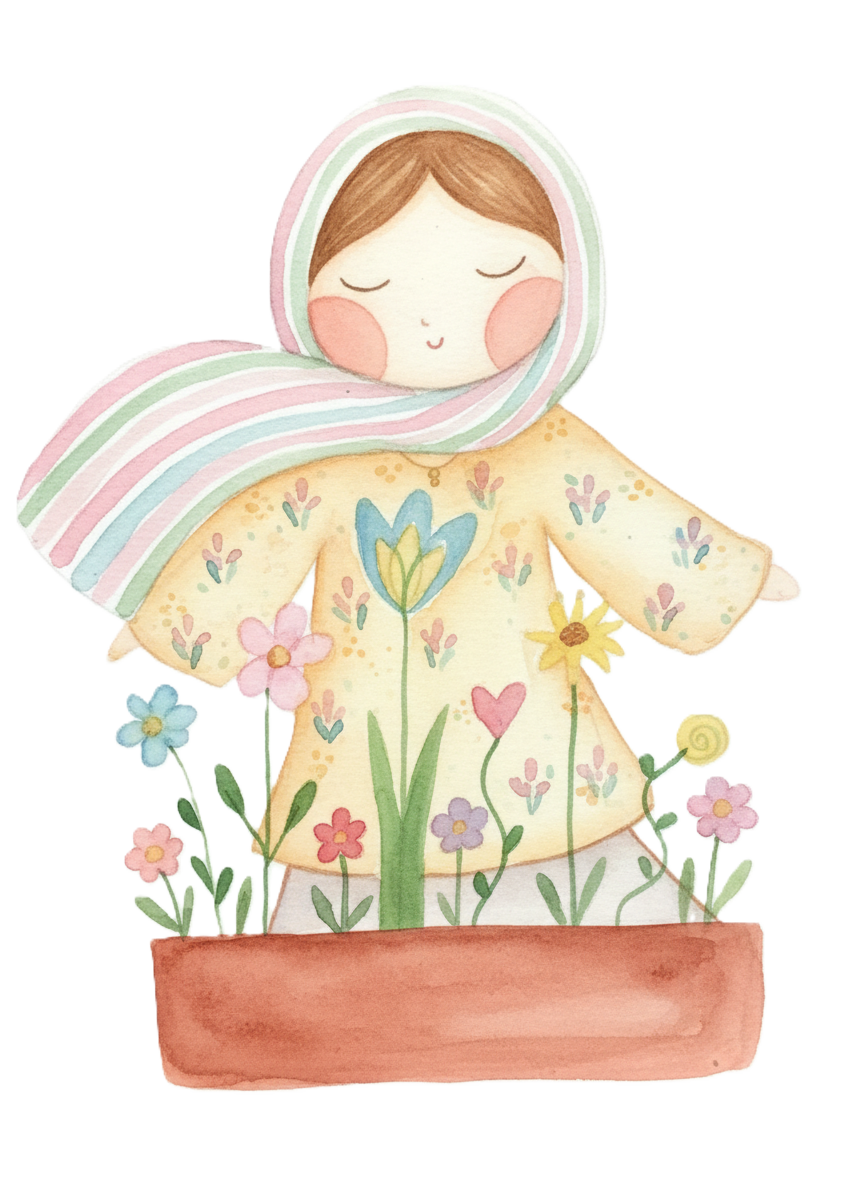 Hijabi cartoon girl with flower bot